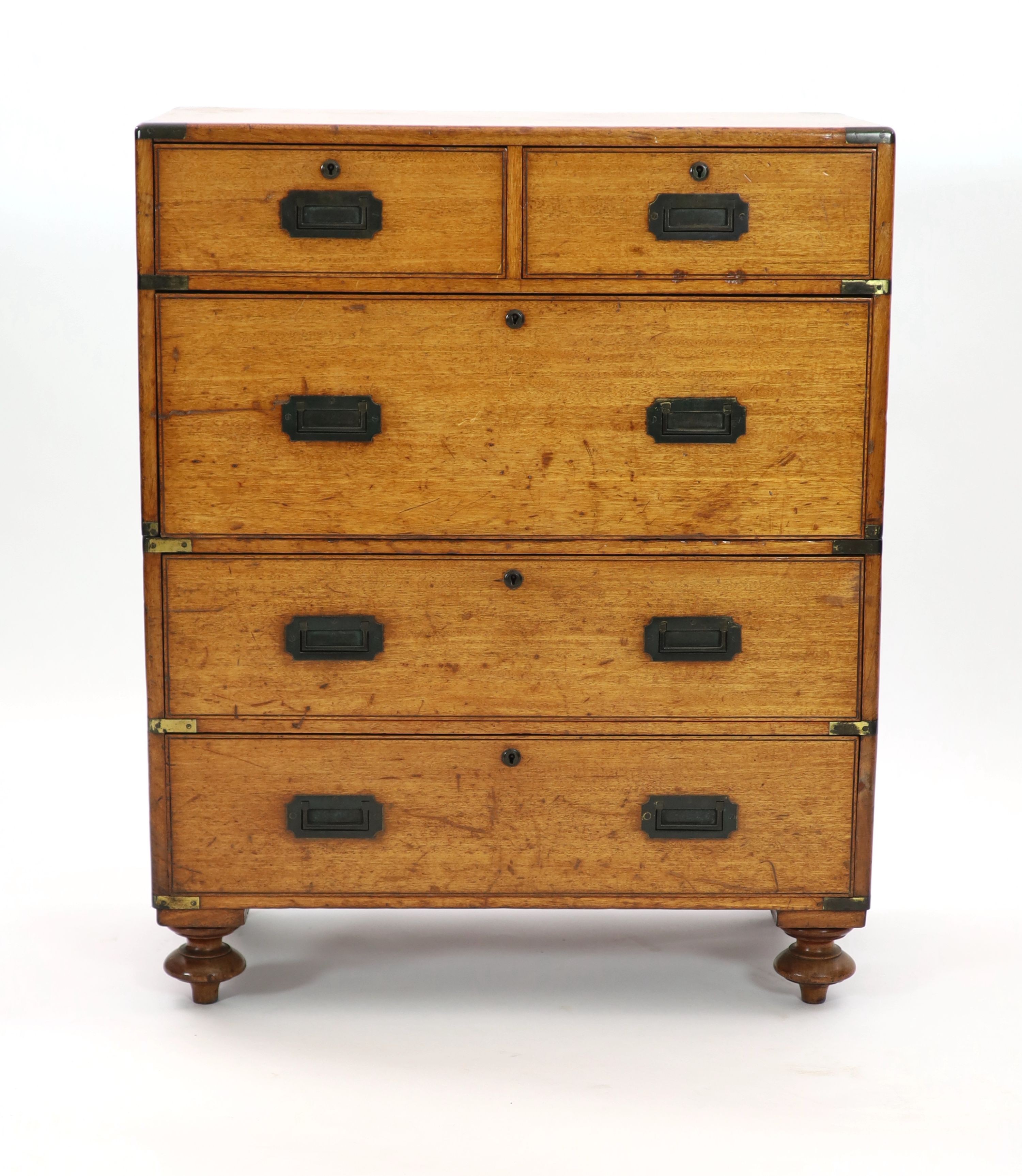 An early Victorian brass mounted teak campaign chest, W.82cm D.42cm H.100cm